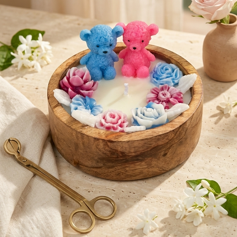 Blossom Teddy Candle · Baby Shower Edition