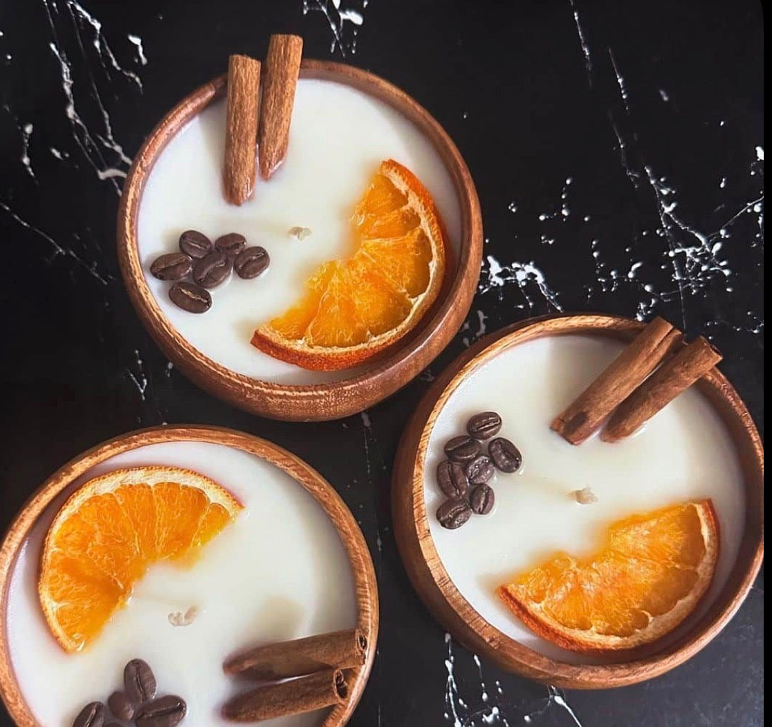 Citrus Spice Amber Wooden Bowl Candle
