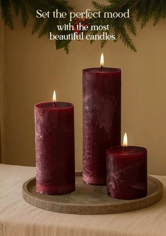 Spice Amber Pillar Candle - Set of 3 (Unscented)