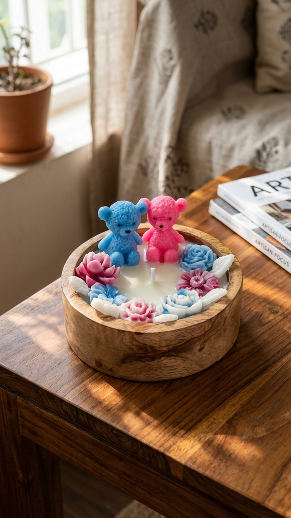 Blossom Teddy Candle · Baby Shower Edition