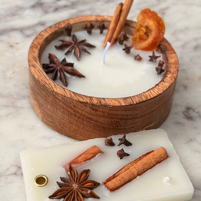 Spice Gift Set - Wooden Soy Wax Candle with Wax Sachet
