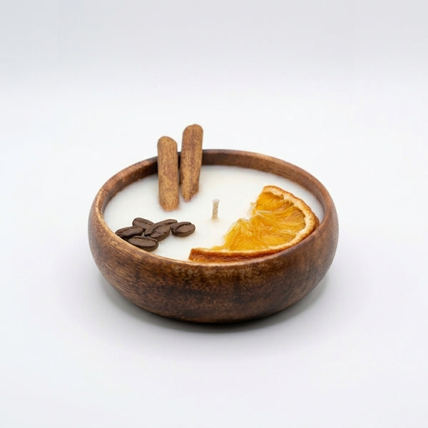 Solstice – Orange, Coffee & Cinnamon Wooden Bowl Candle