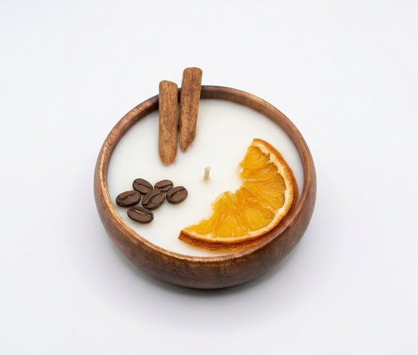 Solstice – Orange, Coffee & Cinnamon Wooden Bowl Candle