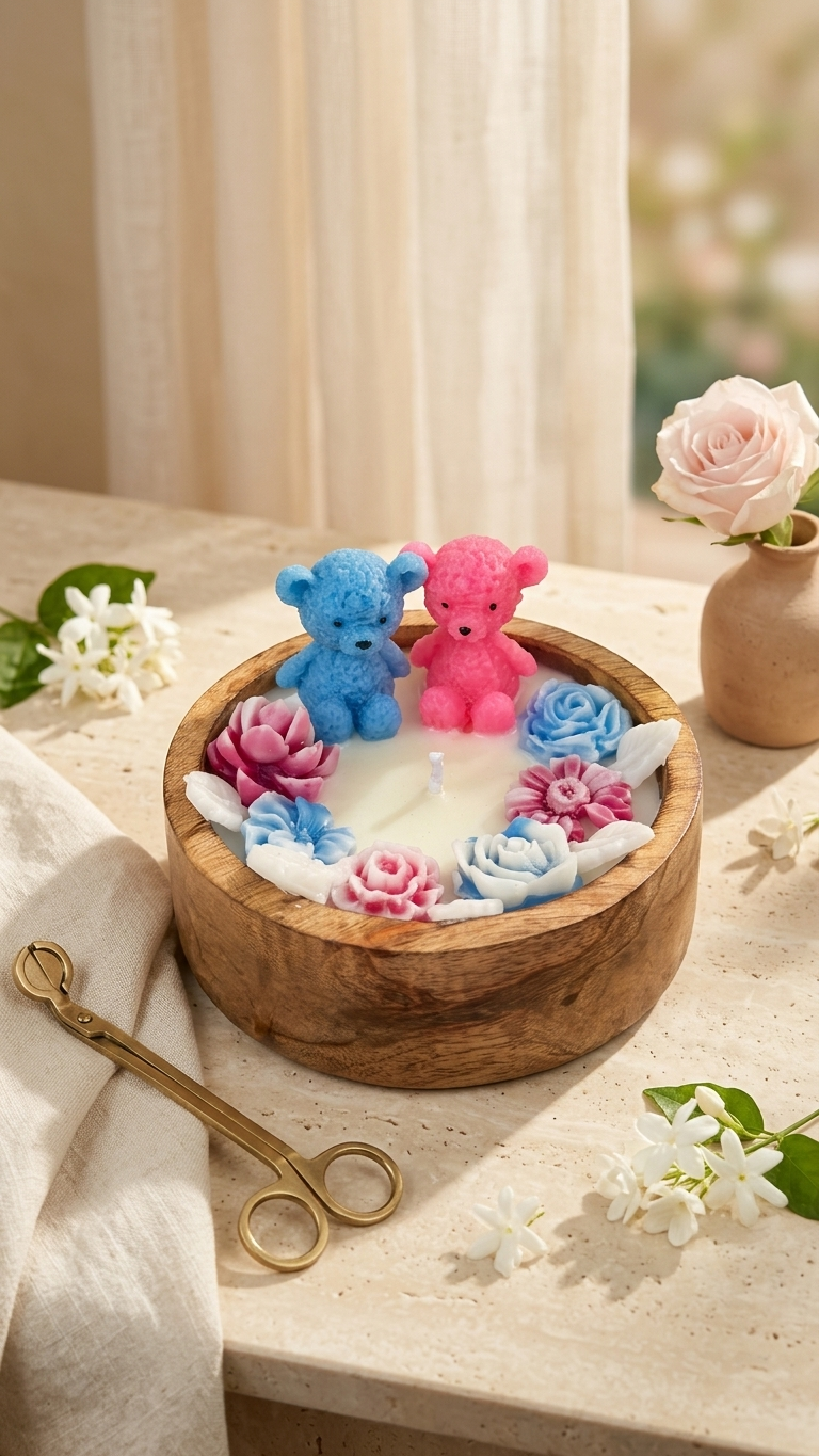Blossom Teddy Candle · Baby Shower Edition