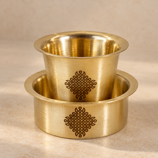 Kolam Brass Dabara Set | Pure Brass Coffee Tumbler & Bowl