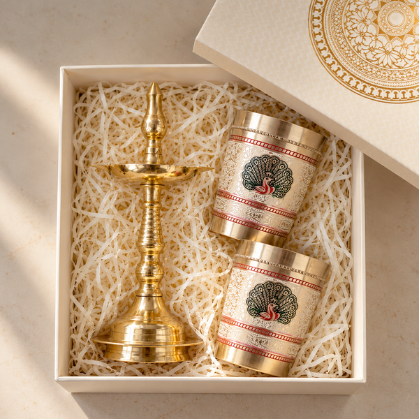 The Peacock Affair - Brass Tumbler & Lamp Gift Set