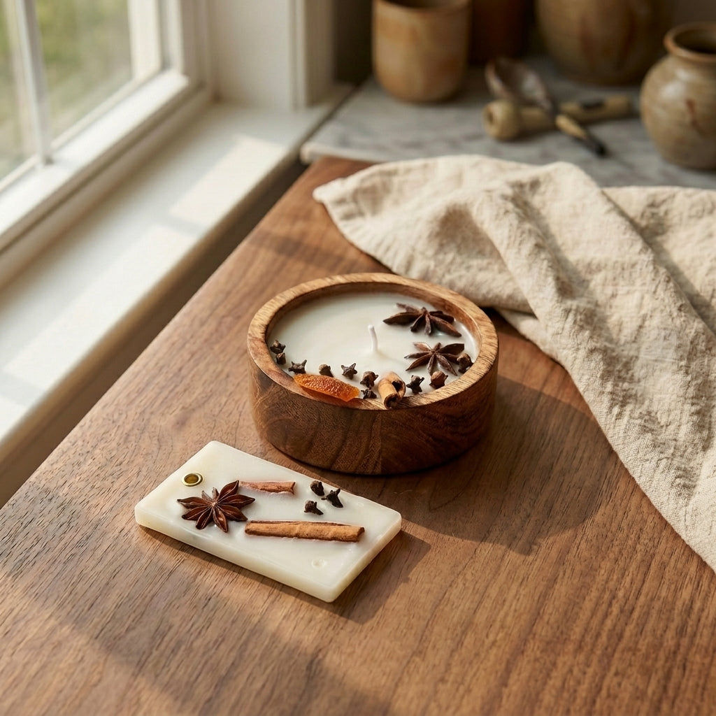 Spiced Timber Set — Candle & Wax Sachet Gift Set